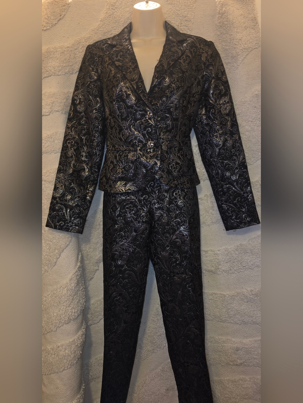 Boston Proper Black Metallic Floral Evening Suit